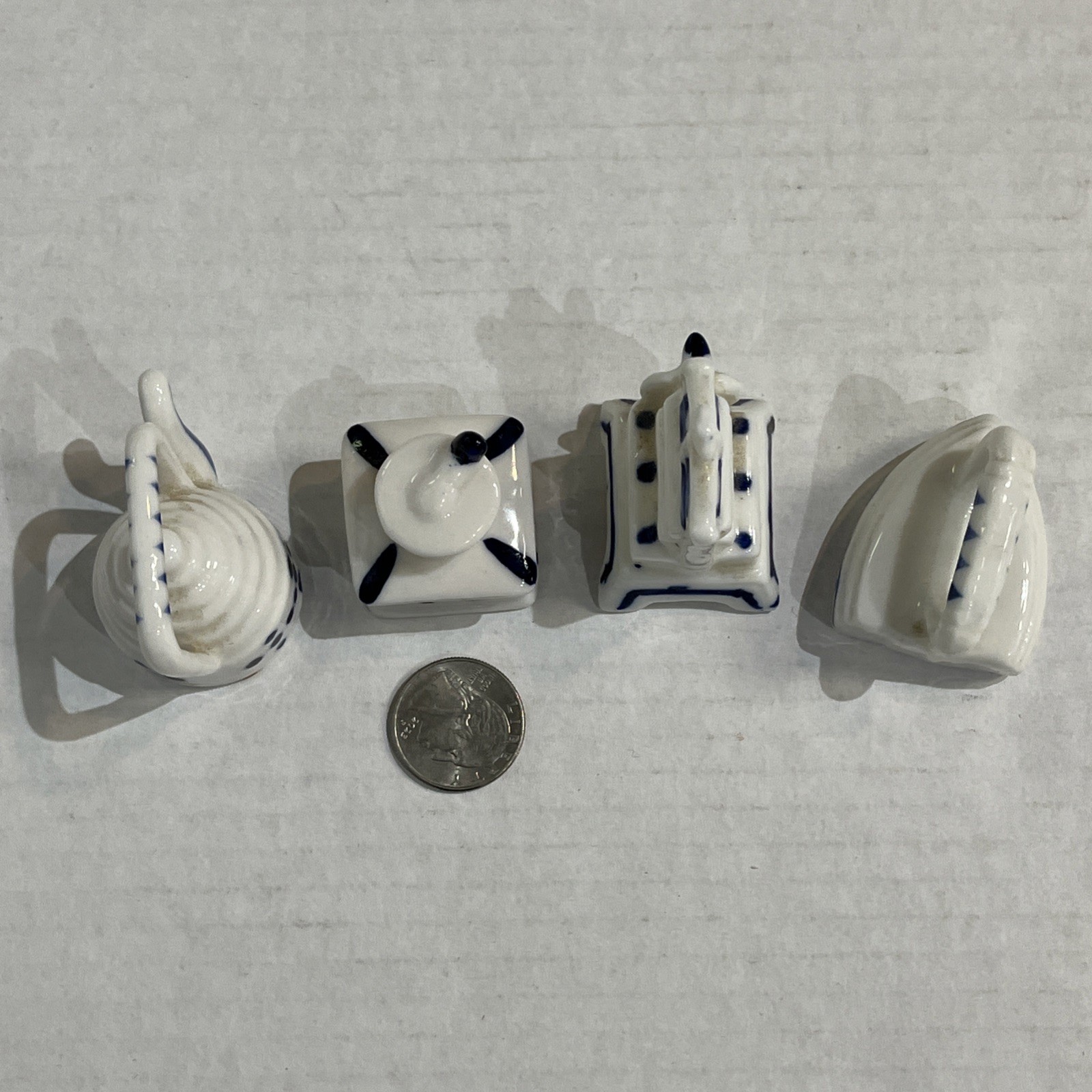Vintage UCGC Porcelain Miniature Shelf Sitter Lot Wash Ringer Iron Teapot Coffee