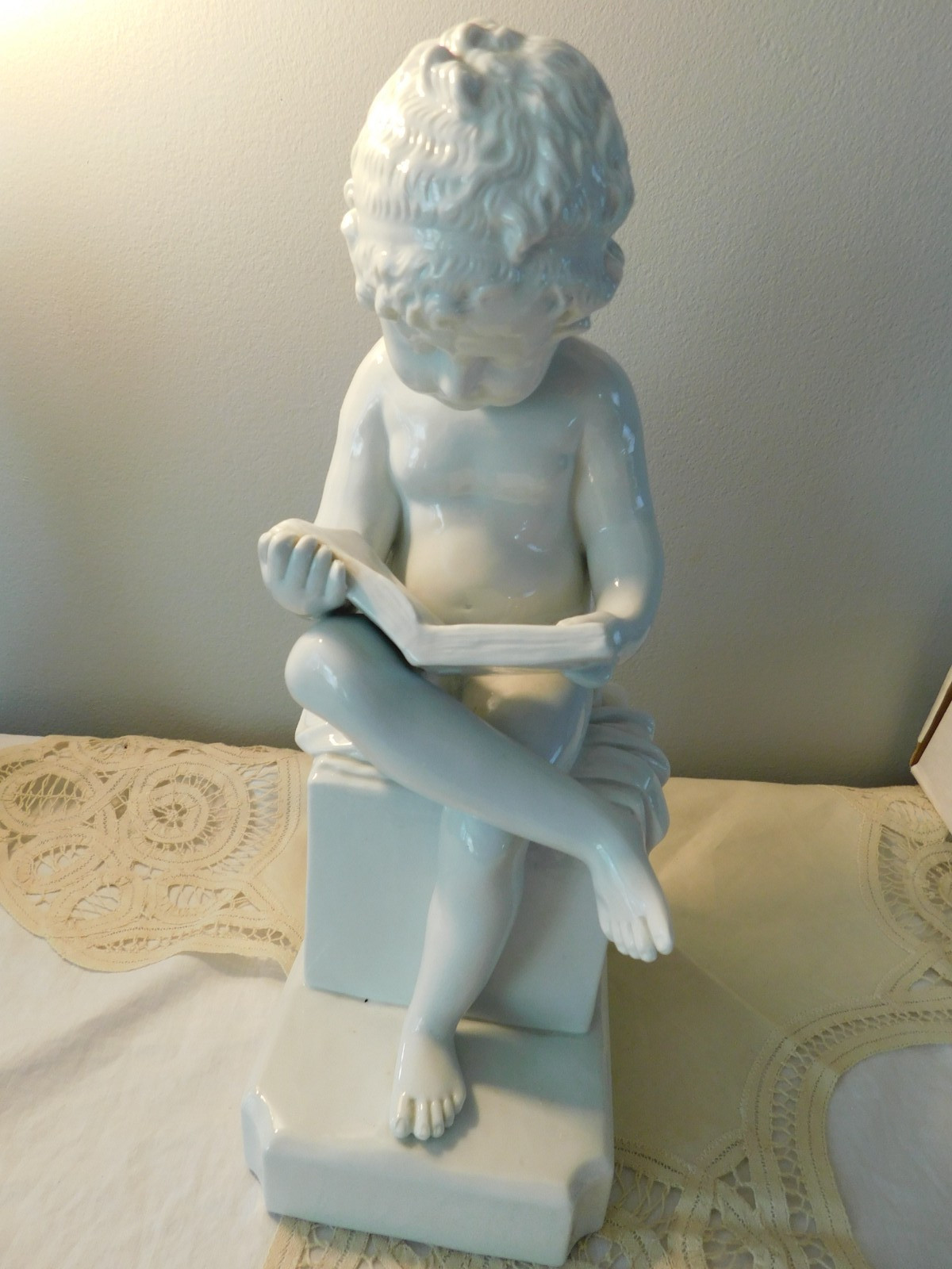 Canova Putto Reading White Porcelain Statue Made in France Figurine