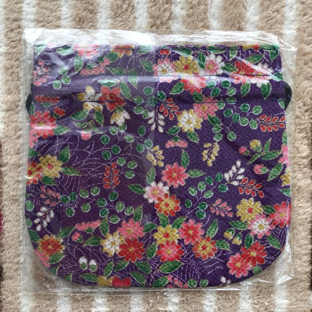 Purple floral crepe drawstring purse unisex vintage charm