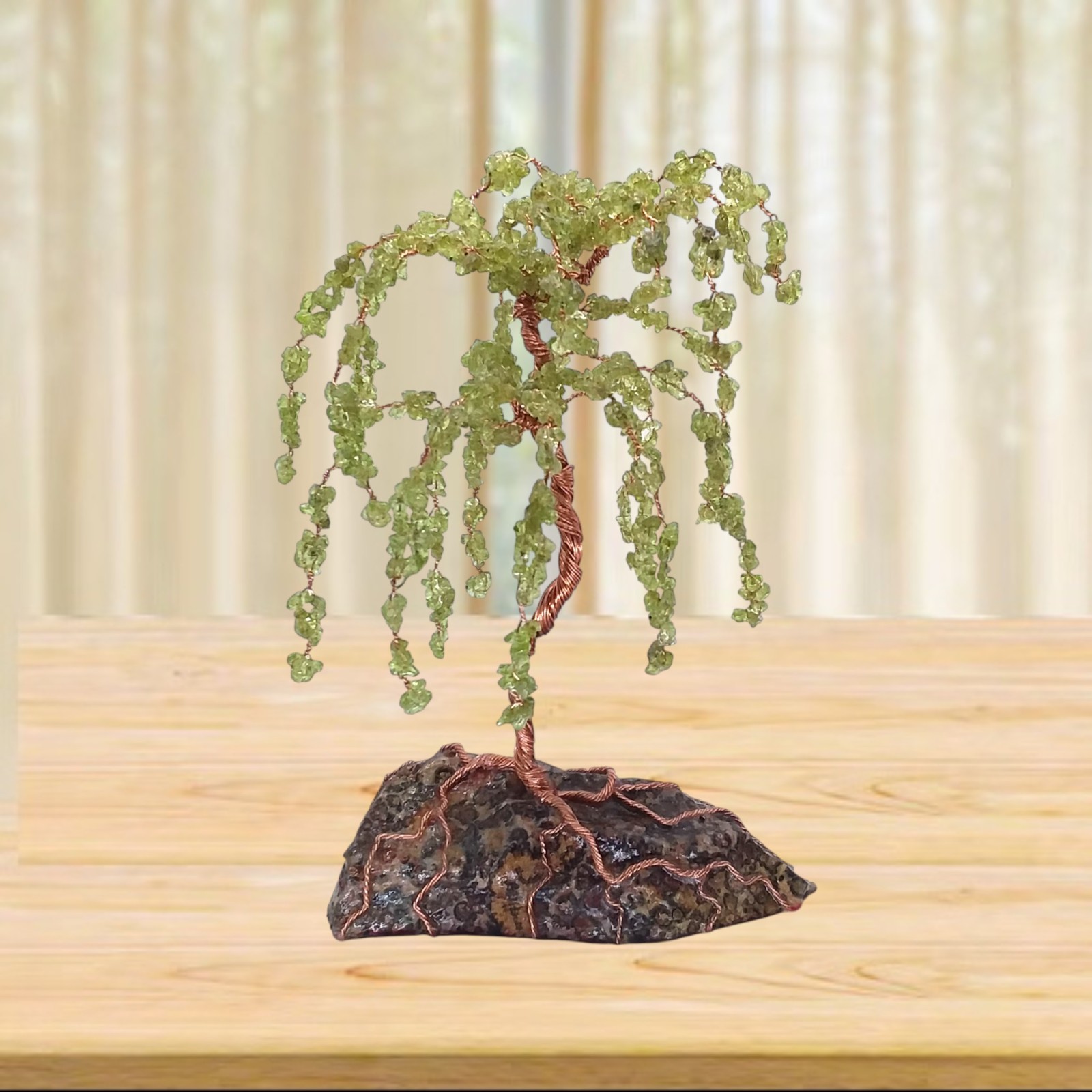 Peridot, weeping willow, 6.75″, tree, sculpture, gemstone, bonsai, #2066