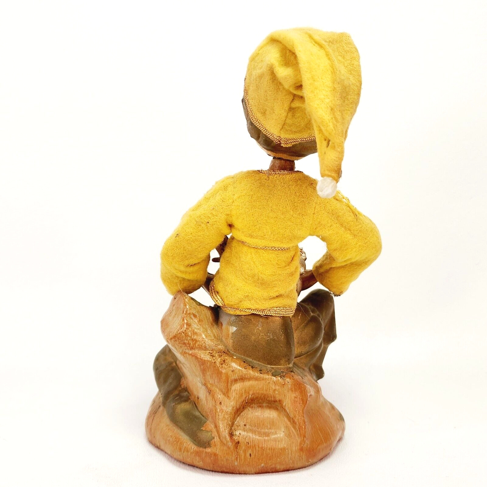 Vintage Golden Fantasy Pixie Elf Playing Lyre 7.5″ Plastic Figure