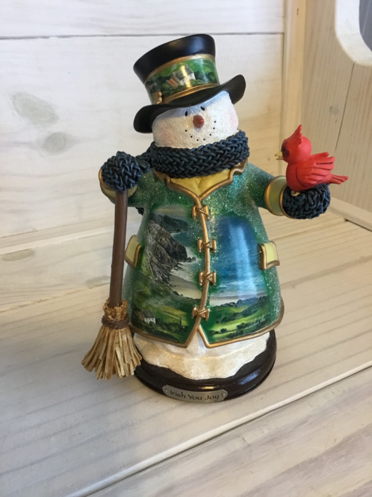 2005 Bradford Editions ” 7″ Irish You Joy Snowman by Edmond Sullivan Red Bird