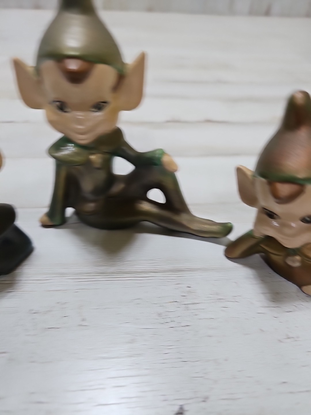 Vintage Ceramic Pixie Elf Figurine Knee Up Pointed Ears MCM Decor Lot Of 3