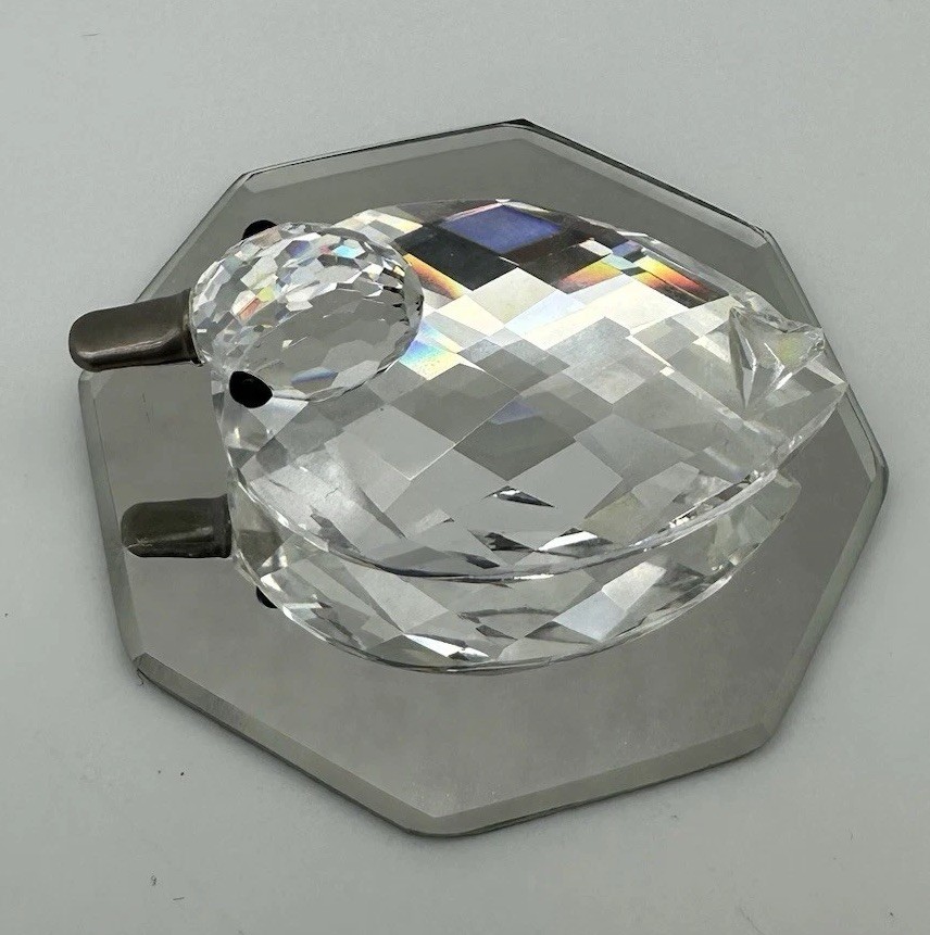 Swarovski Crystal Small Duck With Glass Plate 1.5” Silver Tone Beak