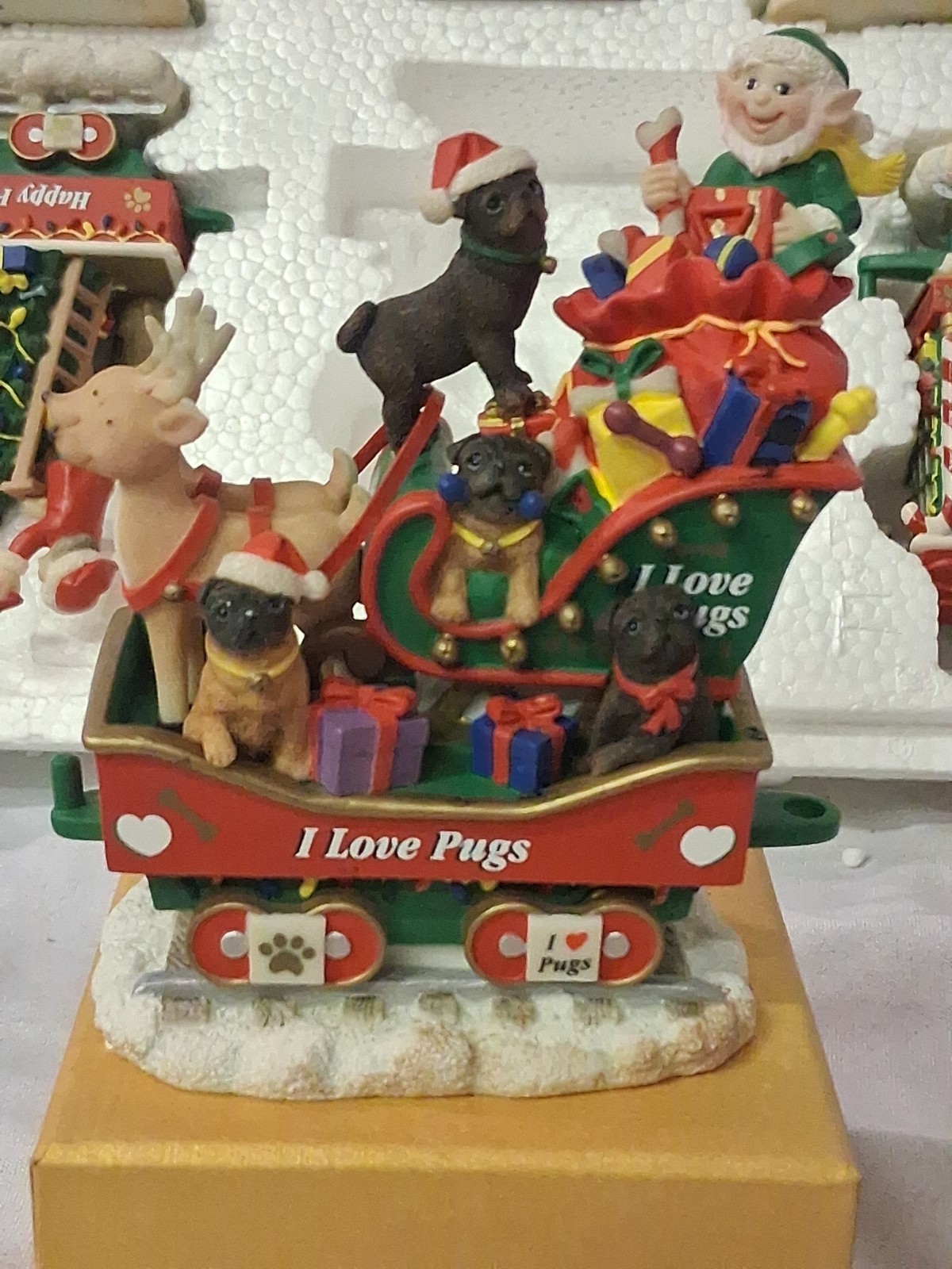 Danbury Mint The Pug Christmas Express Train 6 PCS SET Pugs Dogs Santa in Box 🐶