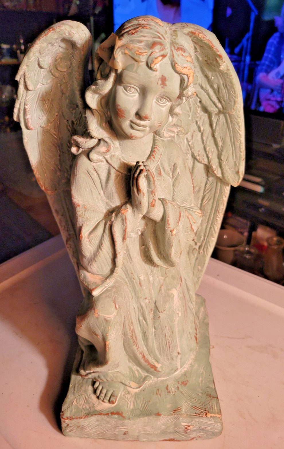 Vintage Kneeling Praying Girl Angel 15″ Tall Unsure of Material