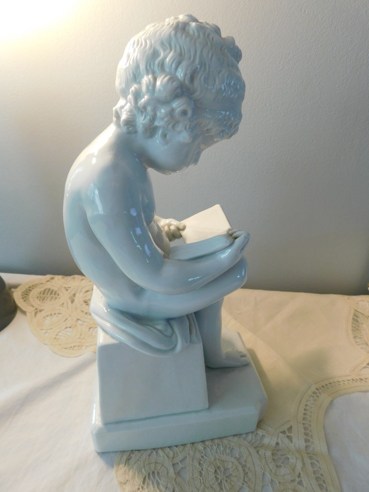 Canova Putto Reading White Porcelain Statue Made in France Figurine