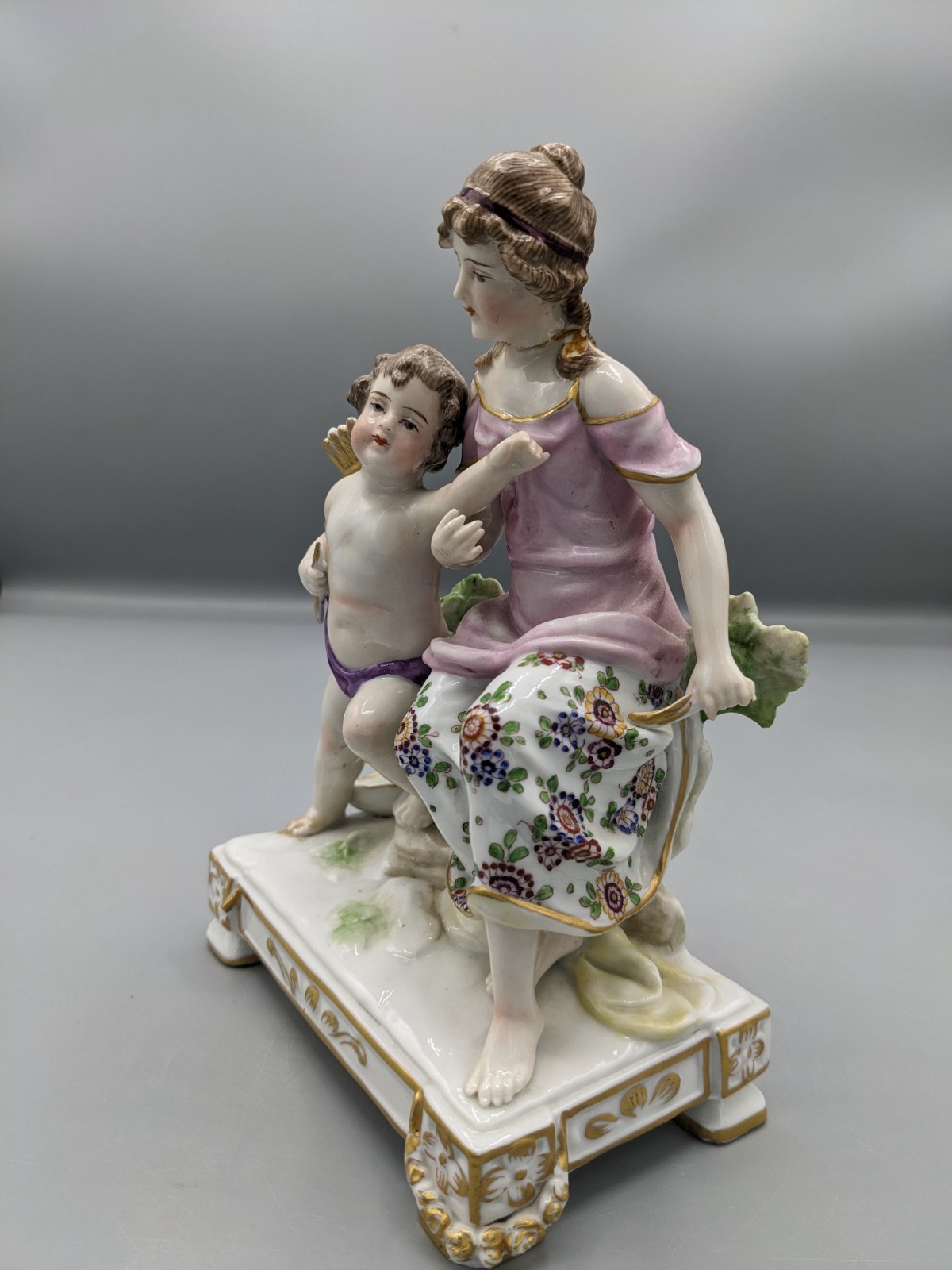 1800s Austria Royal Vienna Porcelain Figurine Venus with Cupid Beehive Mark 7″