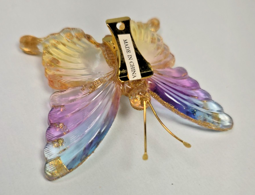 Iridescent Acrylic Butterfly Figurine w/Gold Glitter Memo Deco Jewelry Clip