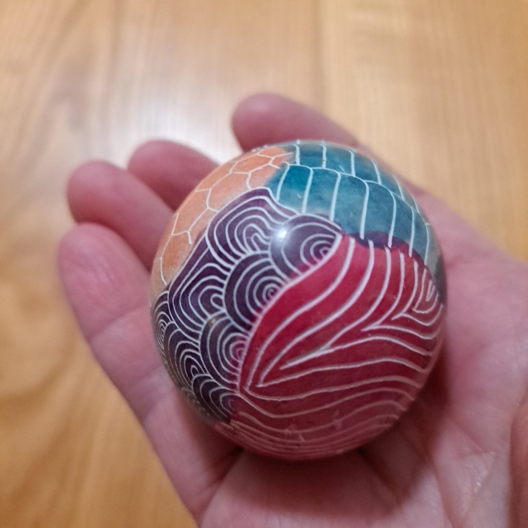 Sandstone Egg Hand Carved & Ornate Hand Painted Multicolor Elephant Kenya 2.5″