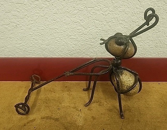Vintage Metal Gardening Mowing Ant Stone Art Sculpture Unique