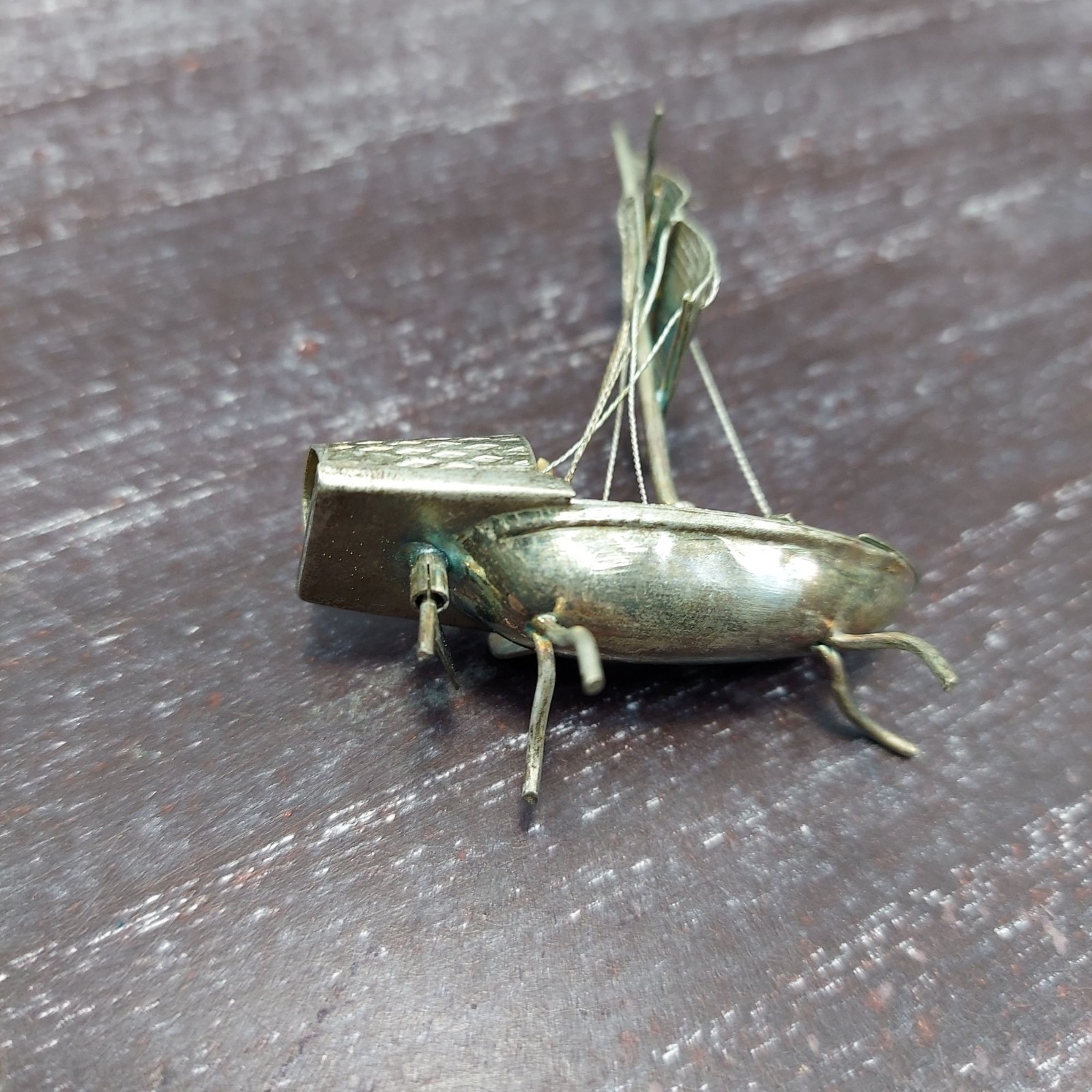 Chinese Silver Color Junk Boat Solid Metal Miniature Sailboat Sculpture Vintage