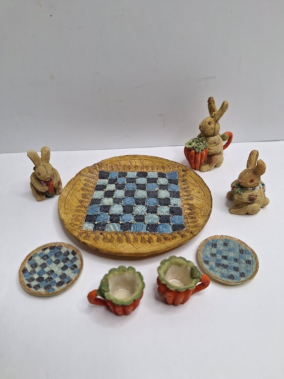Miniature Tea Set Spring Bunny Rabbit Family & Carrot Popular Imports 1994 10Pc