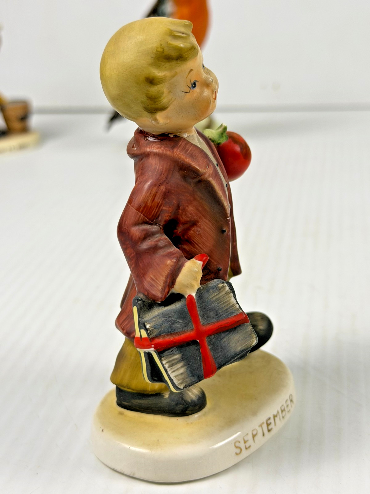 Lefton September Figure 2300 Birthday Boy holding Apple and Books Japan