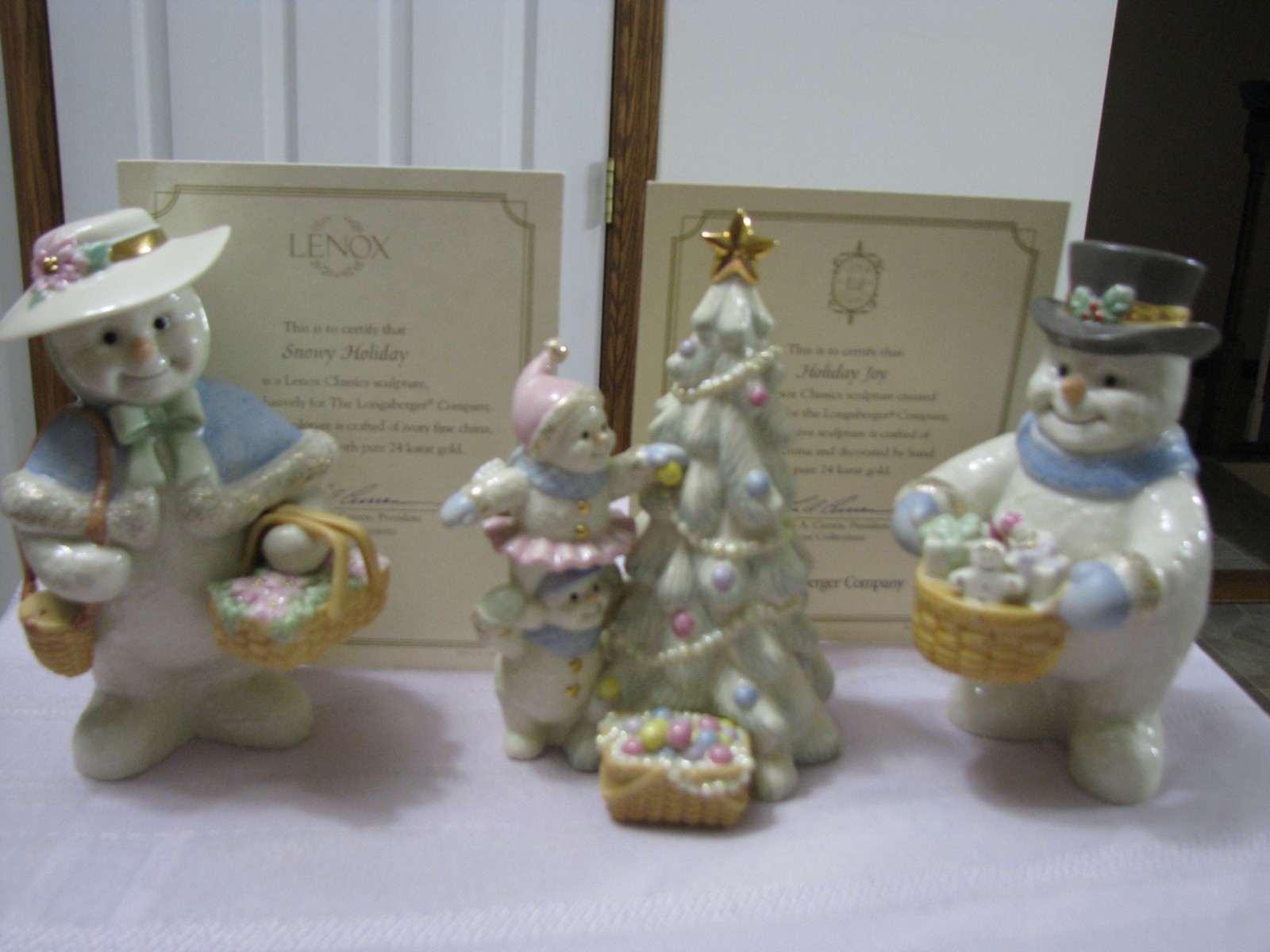LENOX LONGABERGER HOLIDAY DELIVERY , JOY AND SNOW HOLIDAY FIGURINES (3) “RARE”