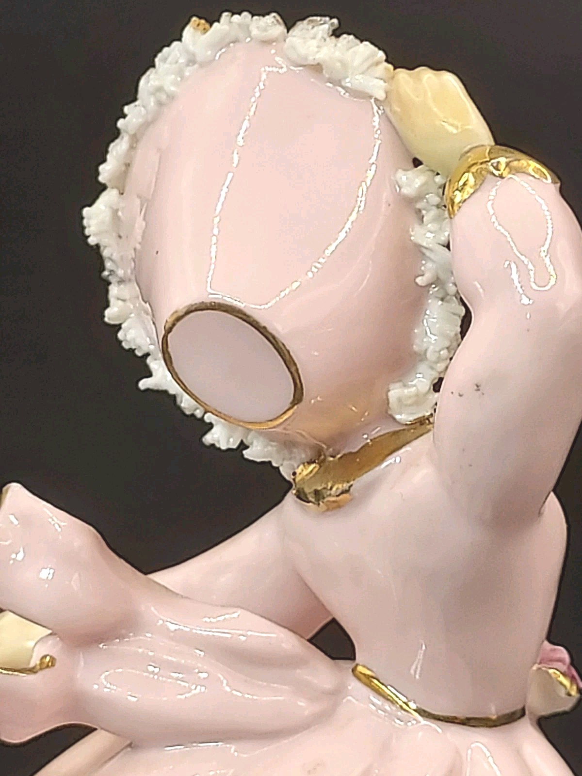Vintage Lefton Windblown Girl Figurine Pink Dress Gold Trim 1955 KW386 Japan