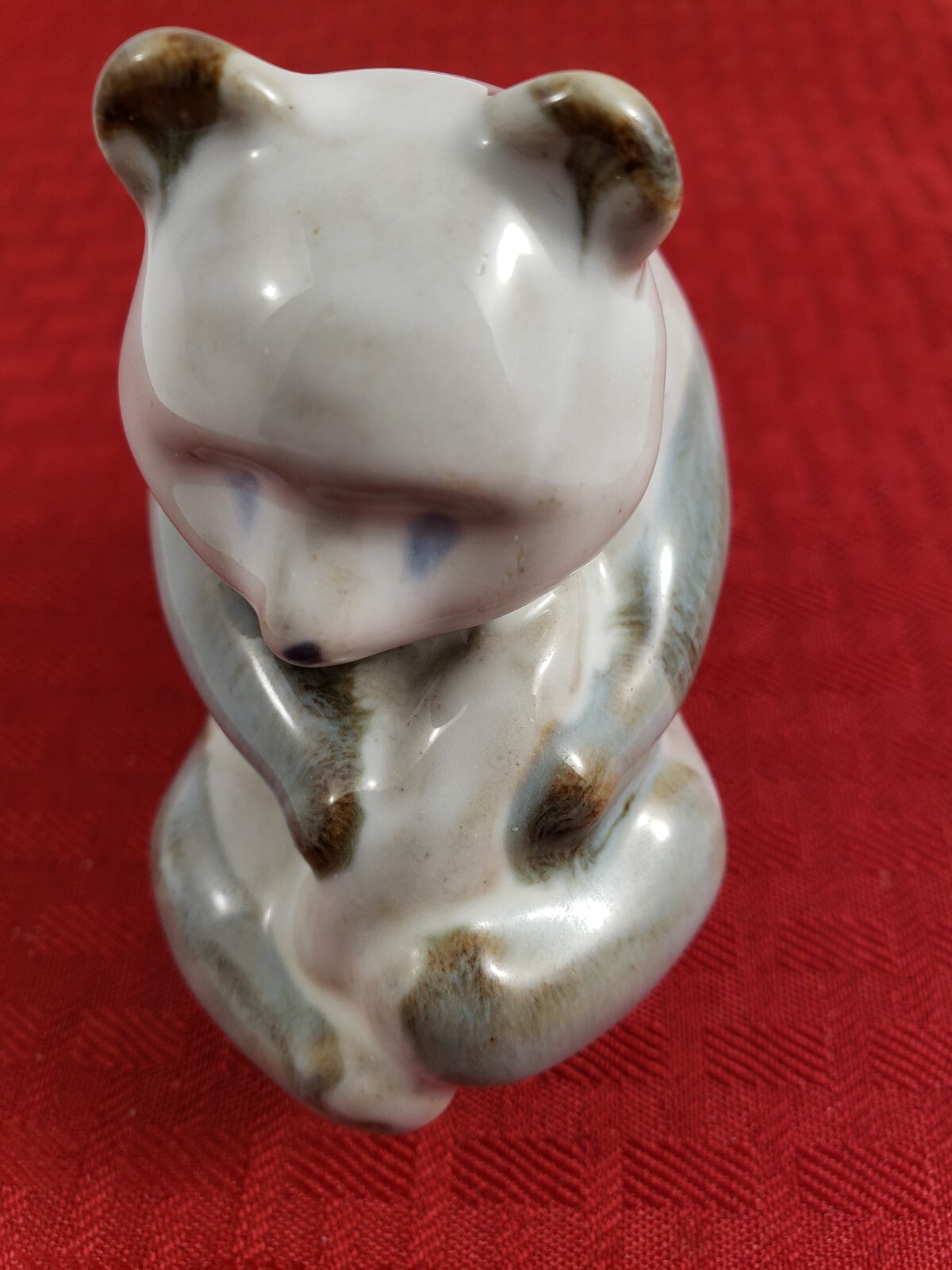 Vintage Ceramic Bear Figurine Holding A Fish Red Stamped 2 on Bottom