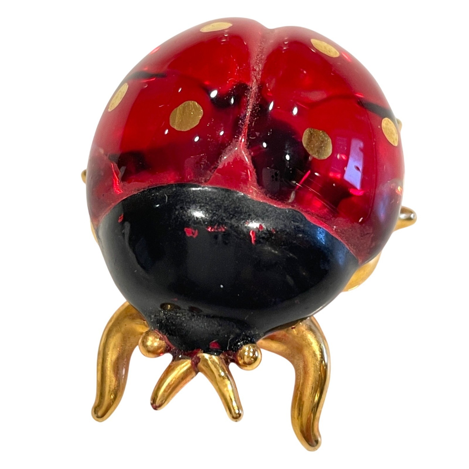 Handcrafted Glass Ladybug Figurine Red Black Gold Good Luck Charm