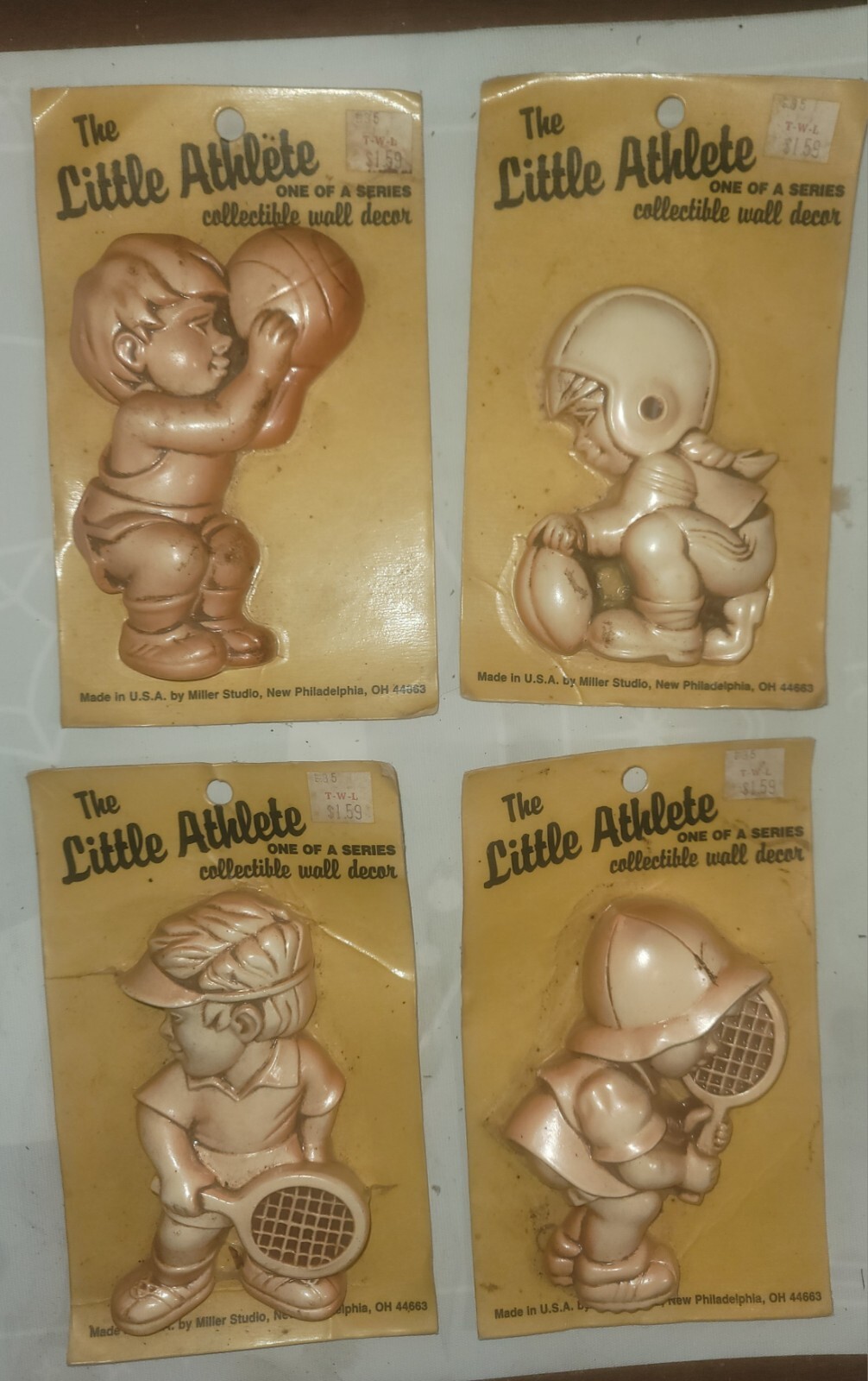 Vintage Miller Studio NEW Chalkware Little Athlete Kid Sports LOT of 4 MCM 1985