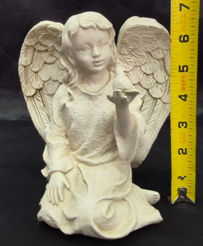 Kneeling Young Girl Angel With Dove Statue Indoor /Outdoor 6 3/4″ Tall Resin