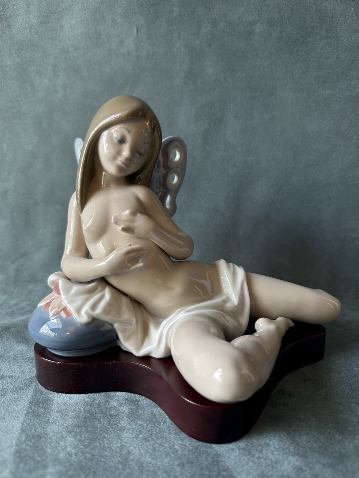 Lladro 1403 Butterfly Girl Fantasia Azul Figurine With Stand No Box Gloss Finish