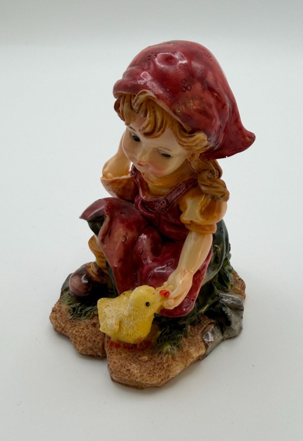 Vintage Country Farm Girl Figurine Feeding the Chickens Peasant Rustic