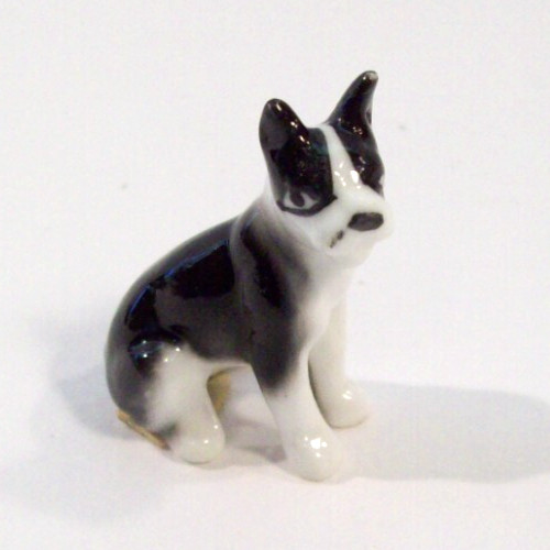 Bug House Miniature Bone China Boston Terrier Dog Figurine, Black & White