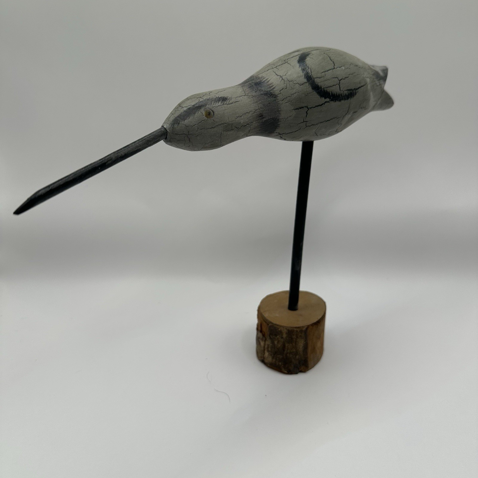 Curlew Bird Gray Black Handmade Crackle Paint Wood Stand Heritage Mint 8.25″x10″