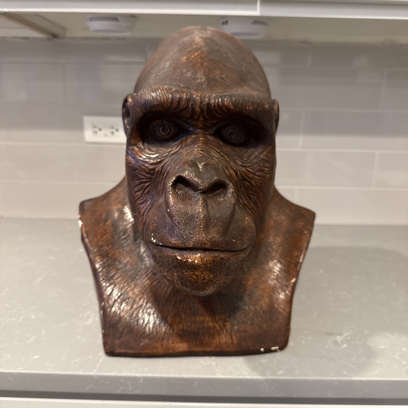 VTG 1984 17” Gorilla Head Bust Chalkware Sculpture Signed Anne-Jo 14lbs