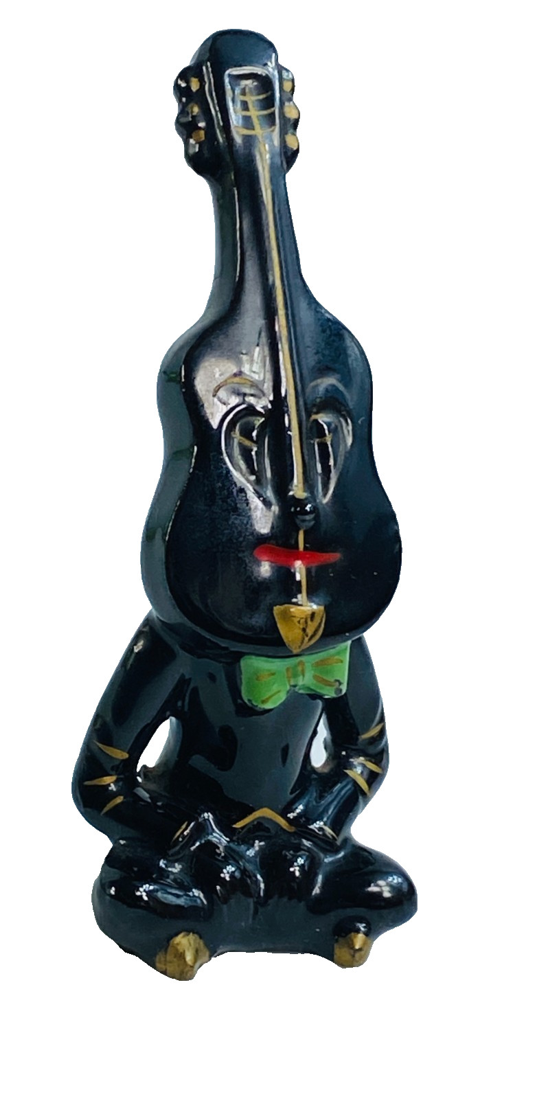 Anthropomorphic Cello Bass Musician Figurine Wall Plaque Black Kitsch Japan