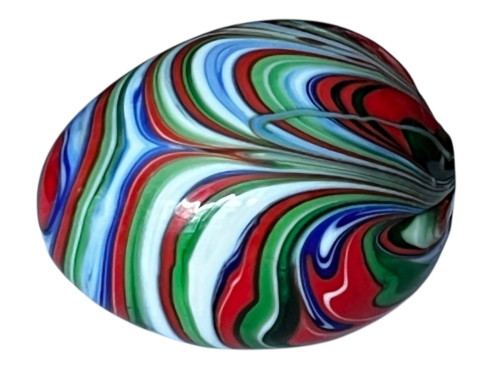 Hand Made Multicolor Twist Swirl Glass Egg Excellent Used Condition 1.25”T 1.5”L