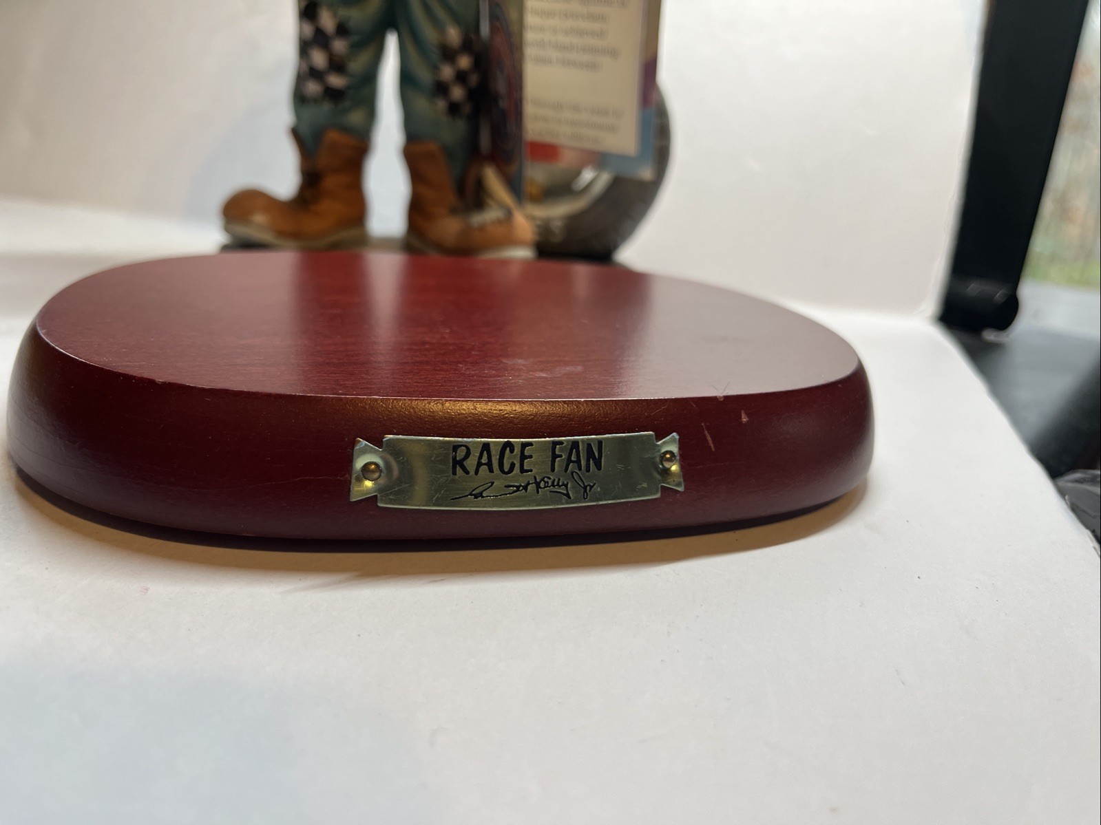 Emmett Kelly Jr Race Car Driver Figurine By Flambo With Wood Base