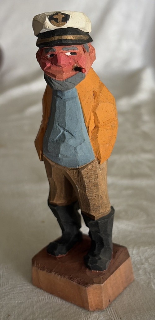 Vtg Hand Carved Wooden Sea Captain Sailor Fisherman Nautical Folk Art 6″