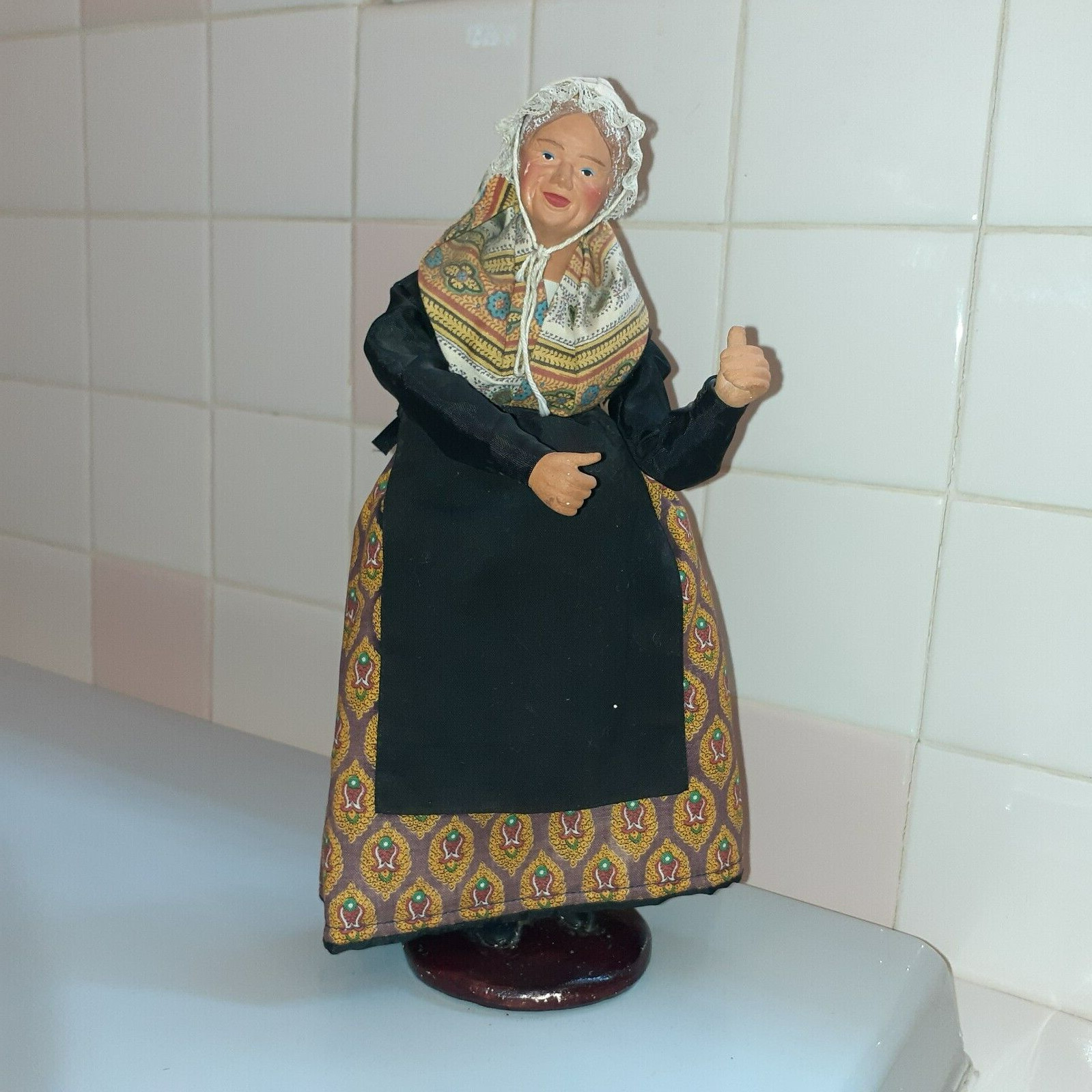 Claude Carbonel French Clay & Fabric Art Woman Figurine, Signed 11.5″ tall