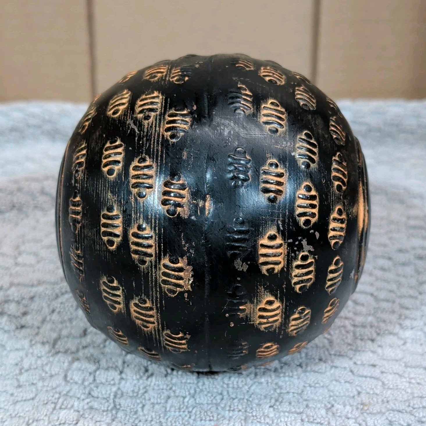 Antique Victorian Decorative Metal Sphere 4.5″ Raised Geometric Motif No Pitting