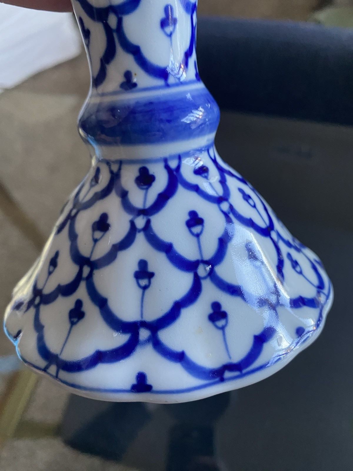 VTG Andrea by Sadek Blue White chinoiserie Porcelain Candlestick 7”