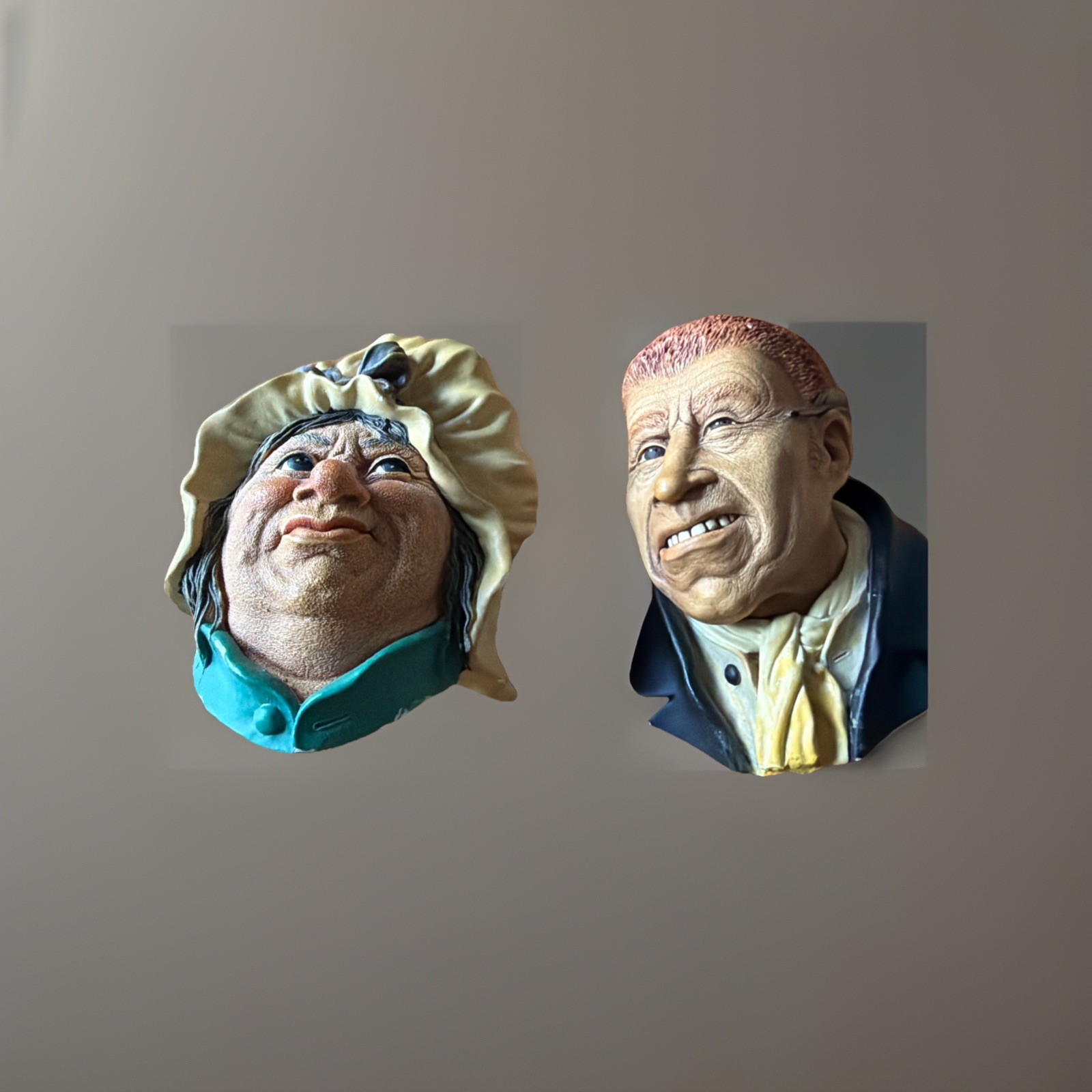 Lot of 3 Vintage Bossons Chaulkware Heads: Uriah Jeep , Sarah Gamp, Mr. Bumble.