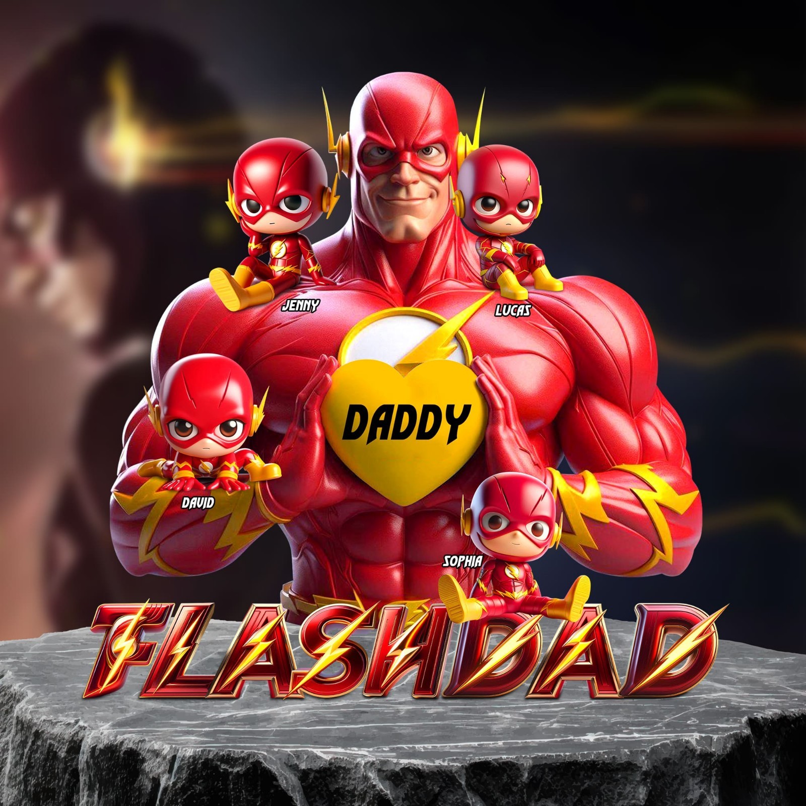 Personalized Superhero Flash Dad Kid Acrylic Plaque Wooden Block Desk Decor Gift
