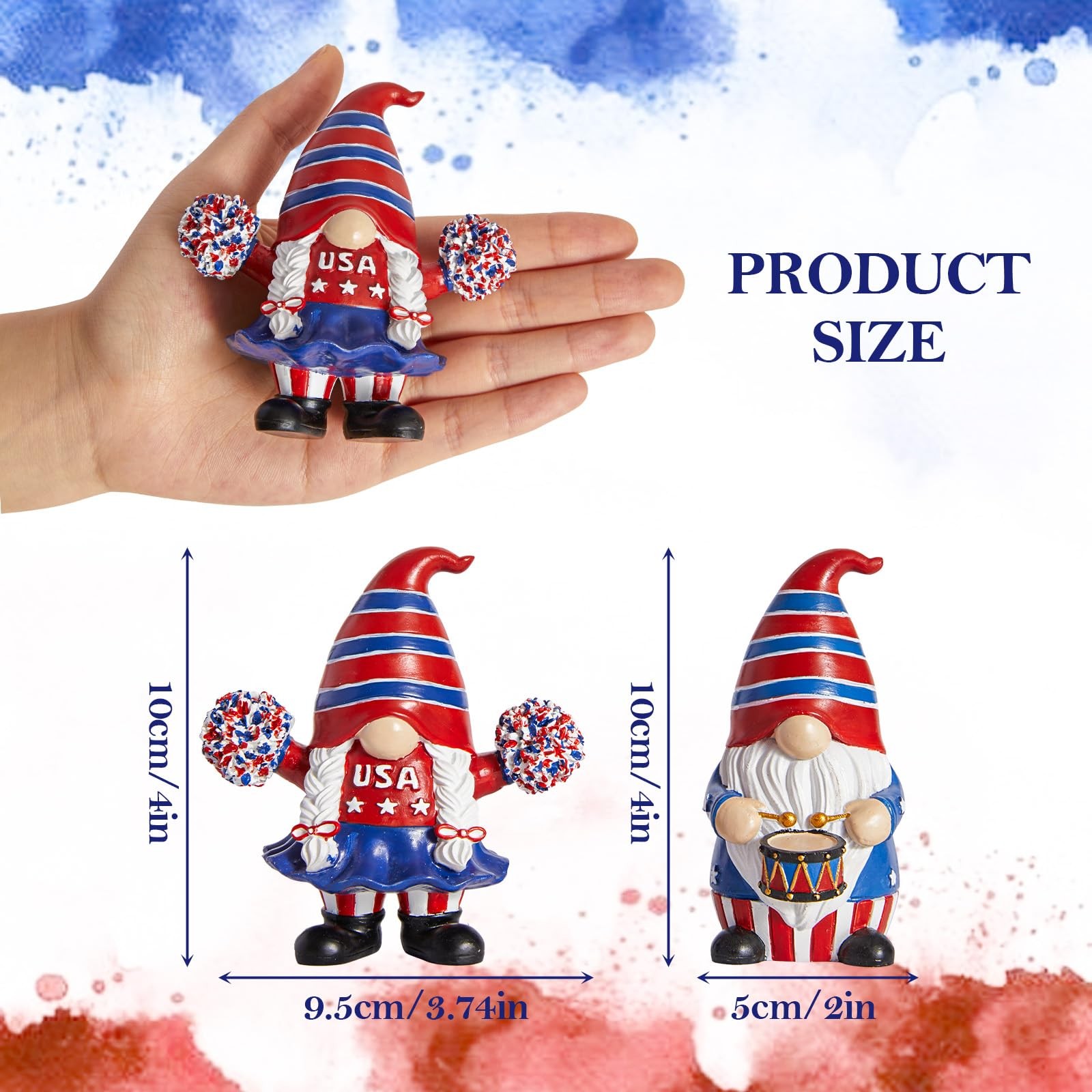 4th of July & Memorial Day Decorations, Patriotic Gnomes Decor Red Blue Resin…