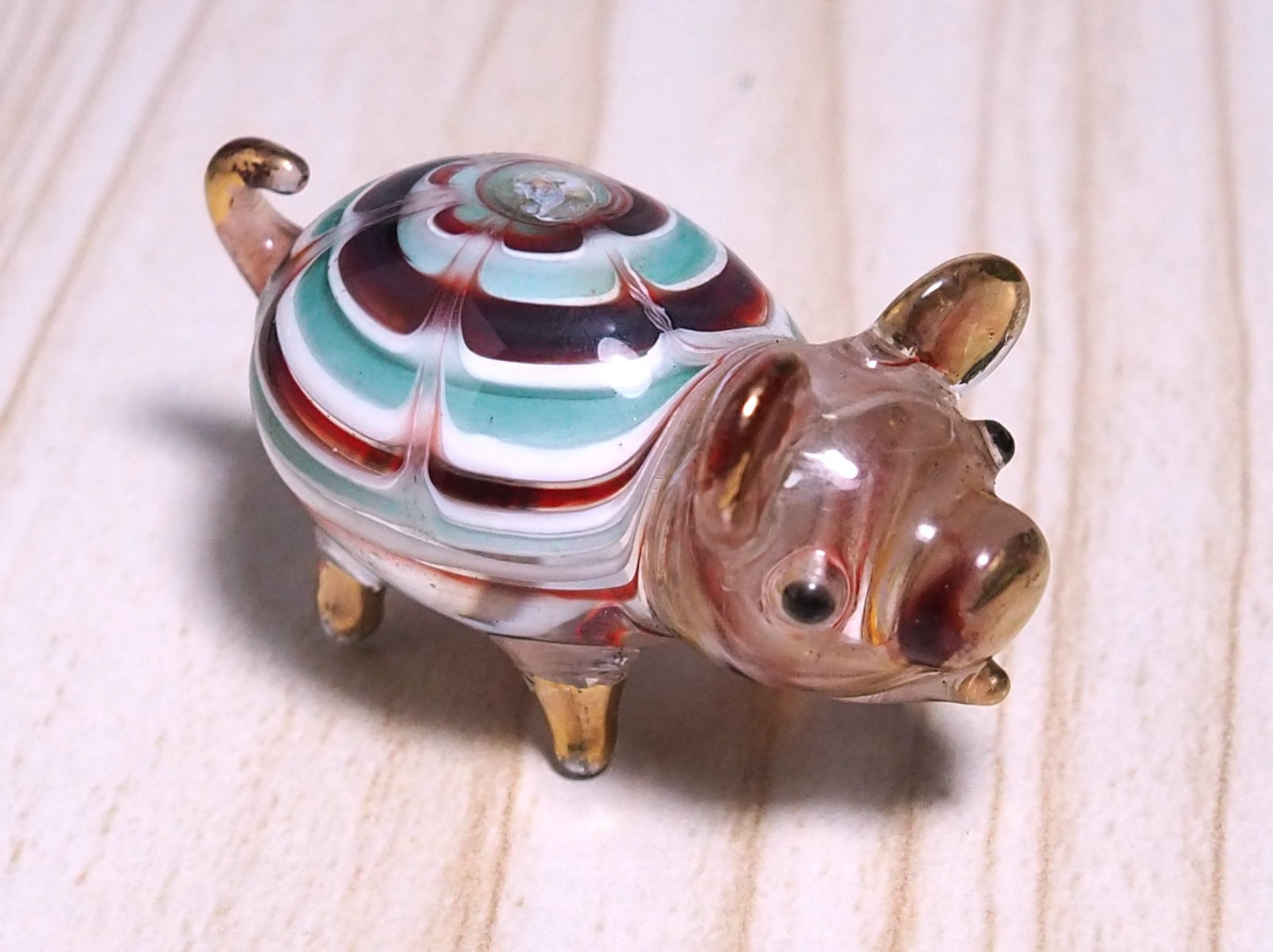 Pair of pig 2pcs figurine hand blown Art Glass gold trim 1.75 in GIFT decor