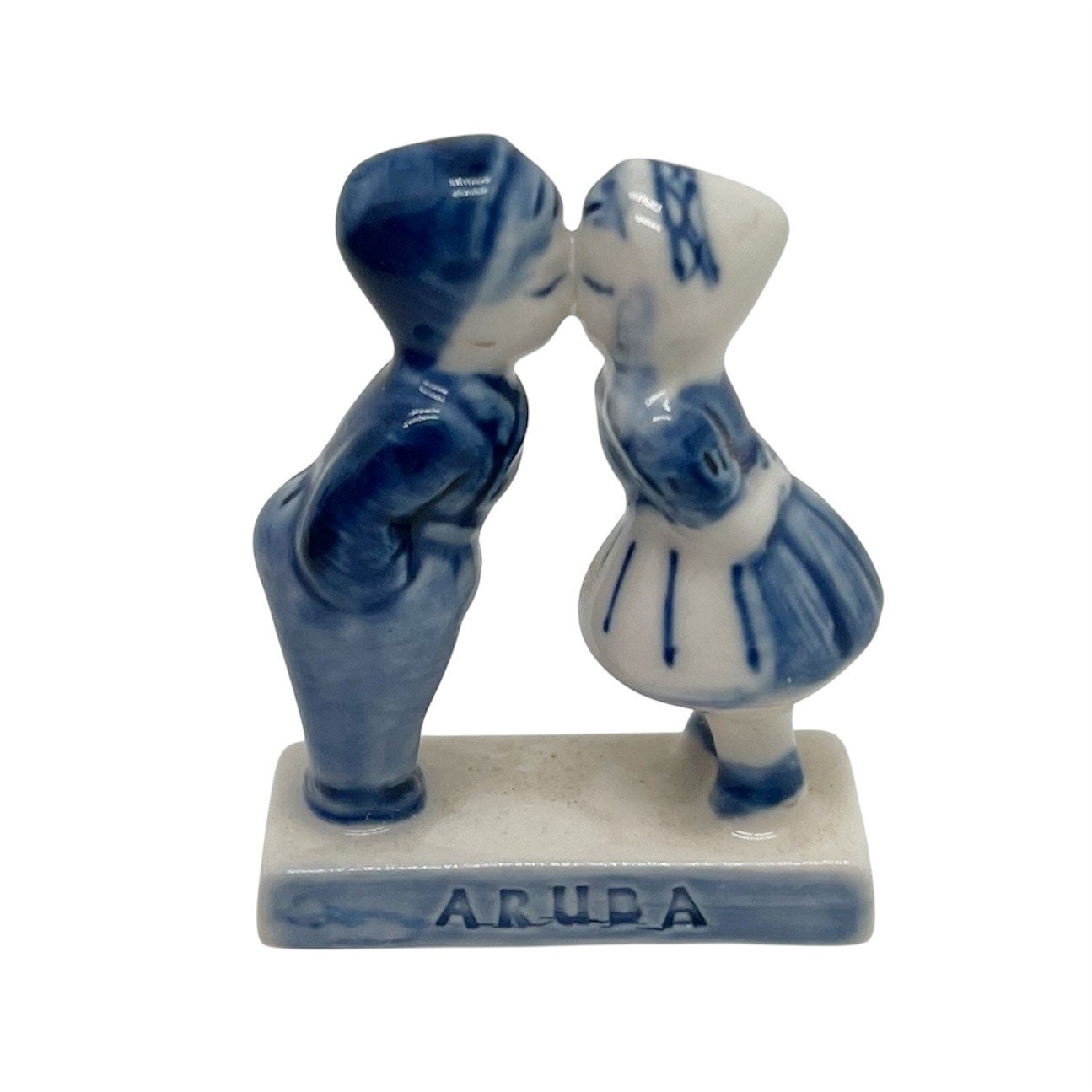 Vintage Delft Blue Ceramic Dutch Figurine Kissing Couple Hand Painted Souvenir