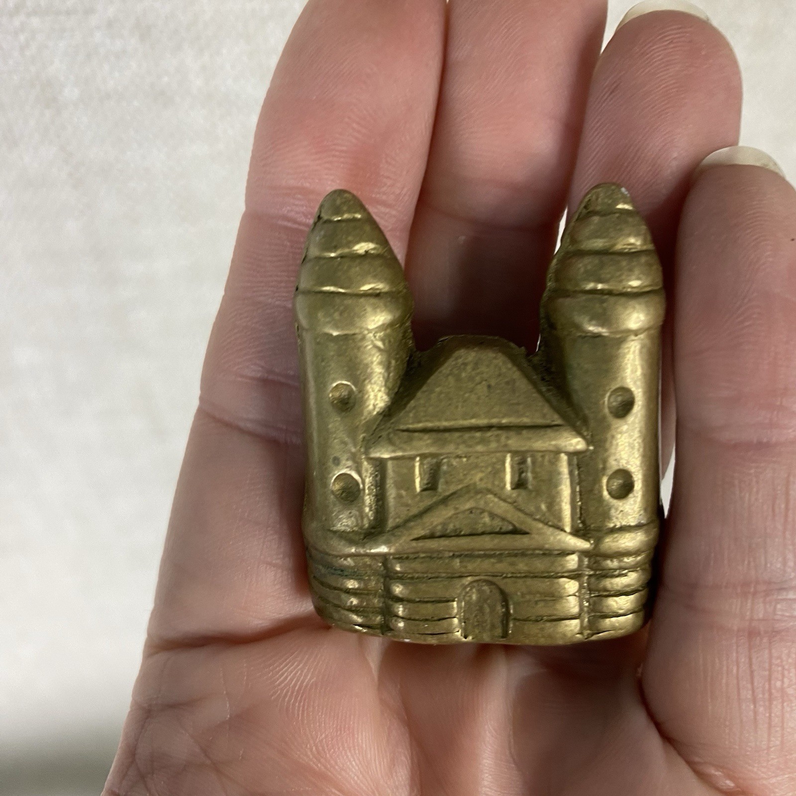 Vintage Solid Brass Miniature Building House Castle Temple 1.5″ Figurine
