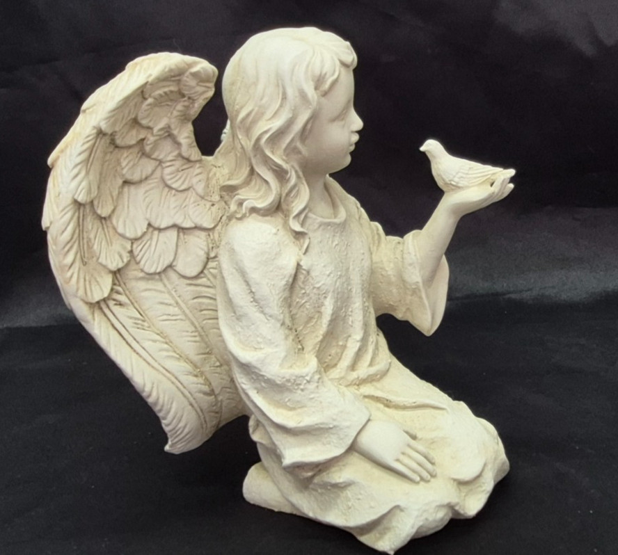 Kneeling Young Girl Angel With Dove Statue Indoor /Outdoor 6 3/4″ Tall Resin
