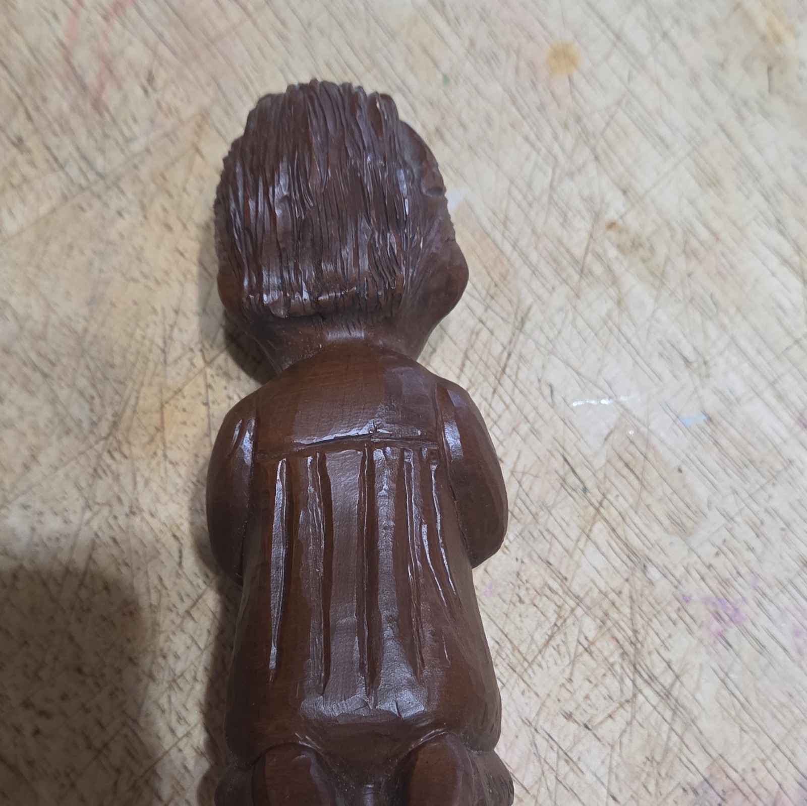 Brown Carved Wooden Praying Girl Figurine Glossy Finish Religious People
