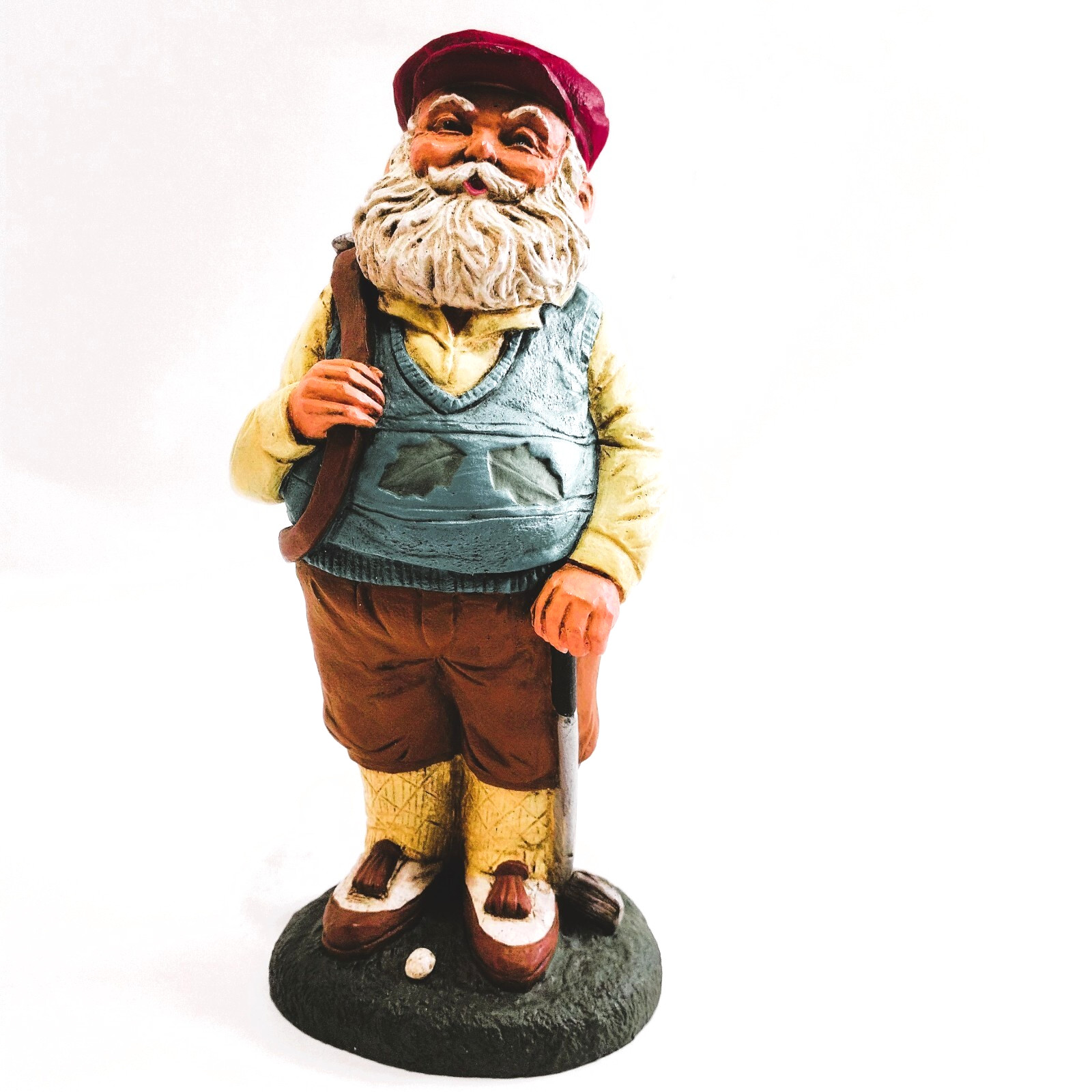 Vintage Golfing Garden Gnome Figurine Statue Blue Sweater Red Cap Golf Gift