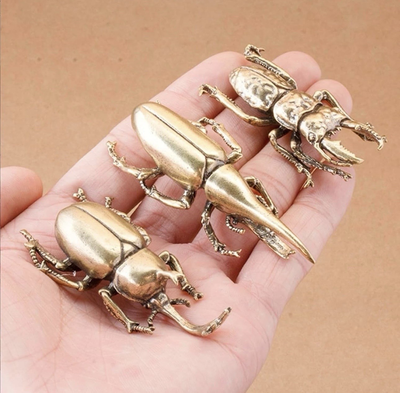 3Pcs Solid Brass Insect Figurine Beetle Statue Home Animal Decor Ornament USA