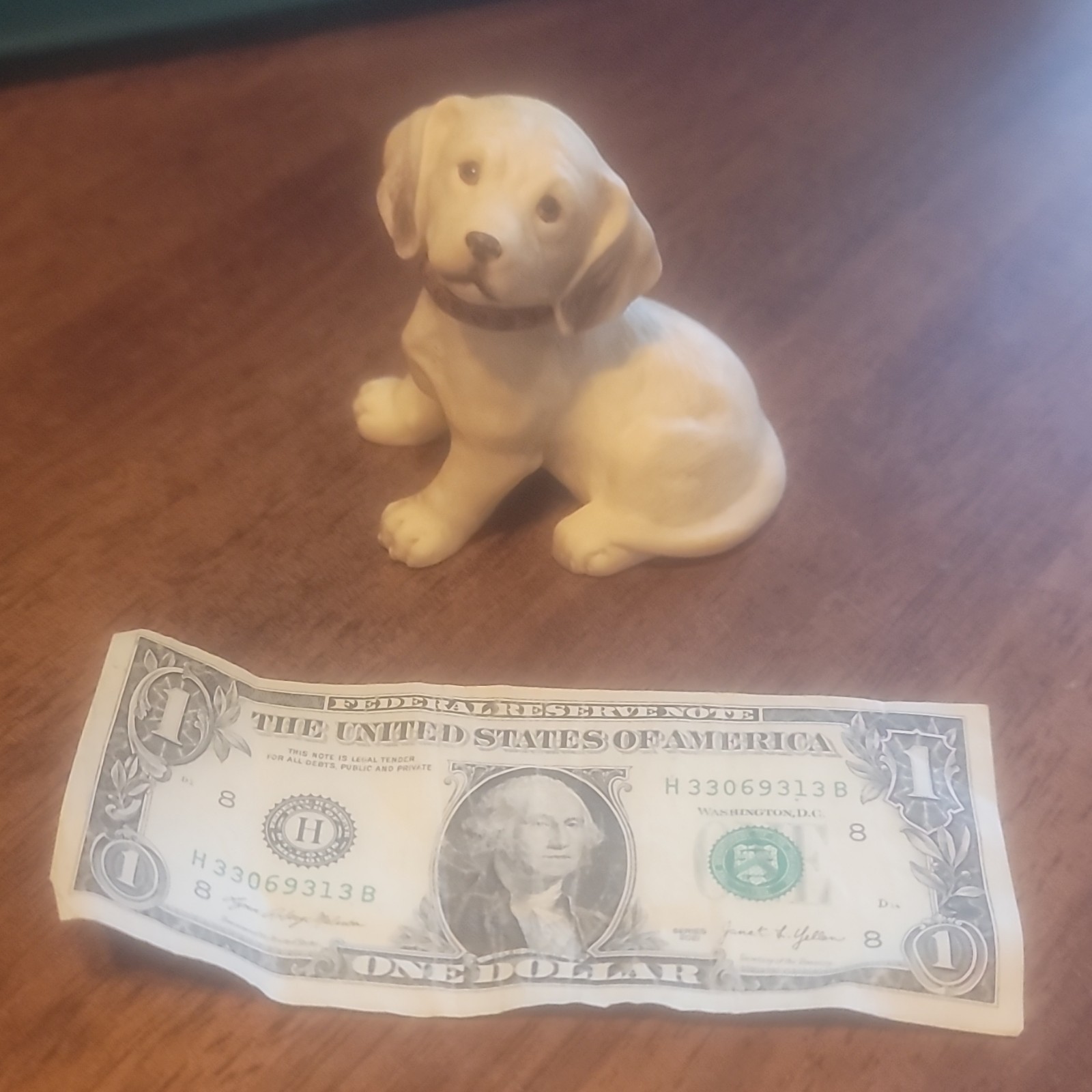 Homco Sitting Puppy Dog Figurine #1408 Porcelain White/Tan 1986 Small Matte
