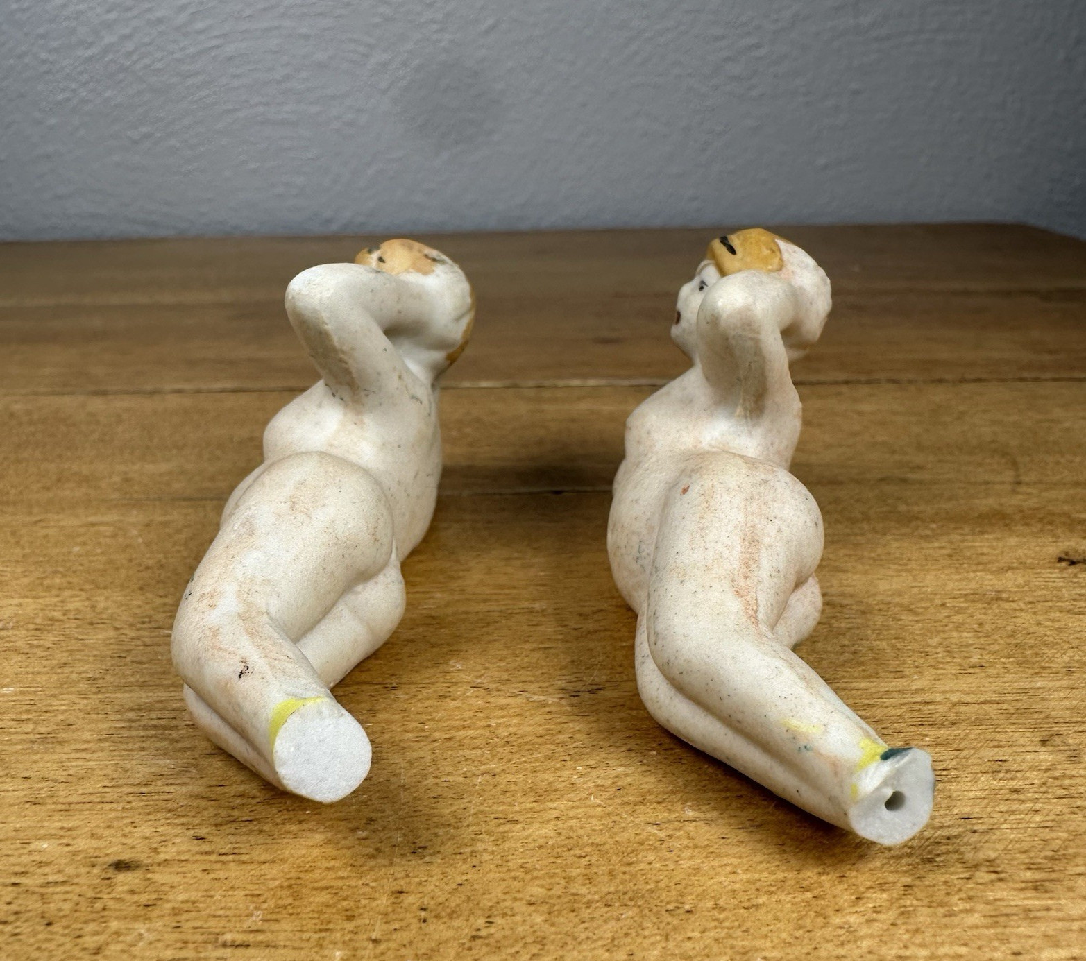 Lot of 2 VTG Mermaid Figurine Chalkware Japan 1950s MCM Reclining Nude READ