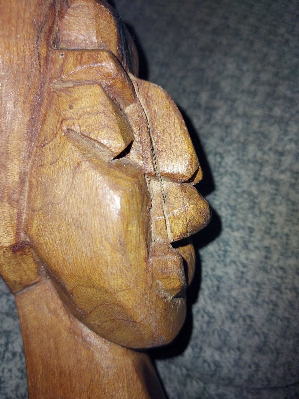 Hand Carved wood HEAD face 11” TALL bust figure sculpture Nose Cracked See Pics