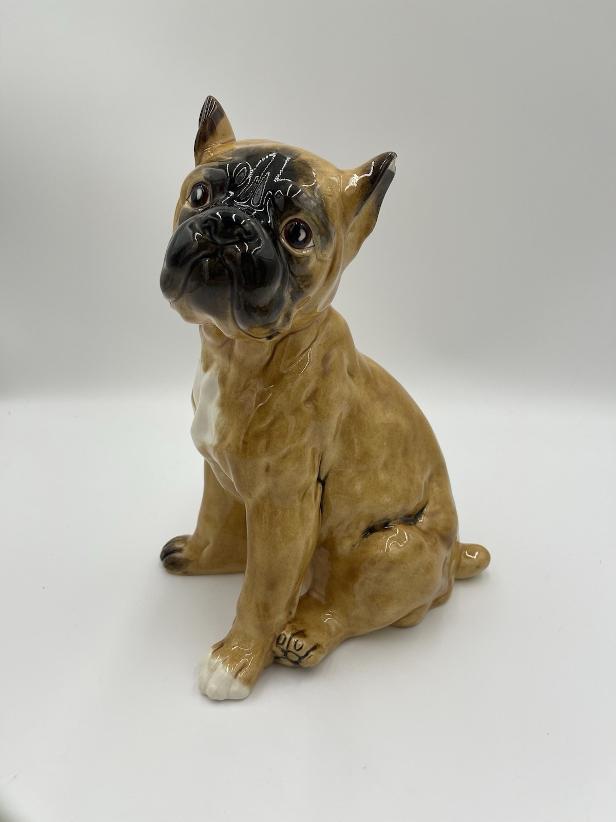 Boxer Dog Puppy Brownwells Ceramic Sitting Dog Statue Vtg Antique 12″ tall